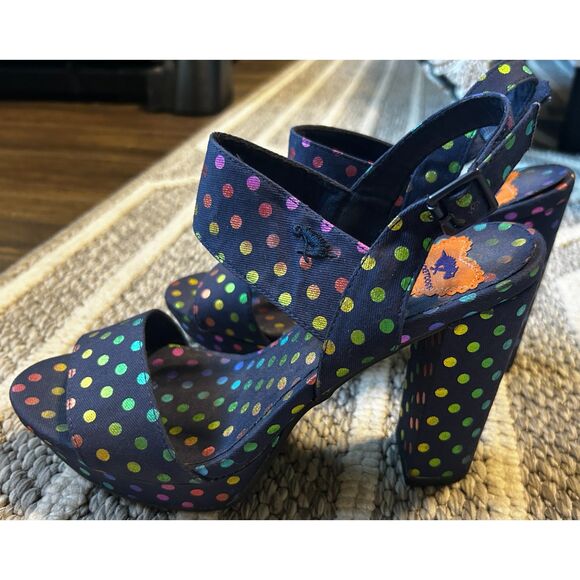 Rocket Dog Navy Iridescent Polka Dot Platform Heels Size 8 NWOT or box - Picture 2 of 7
